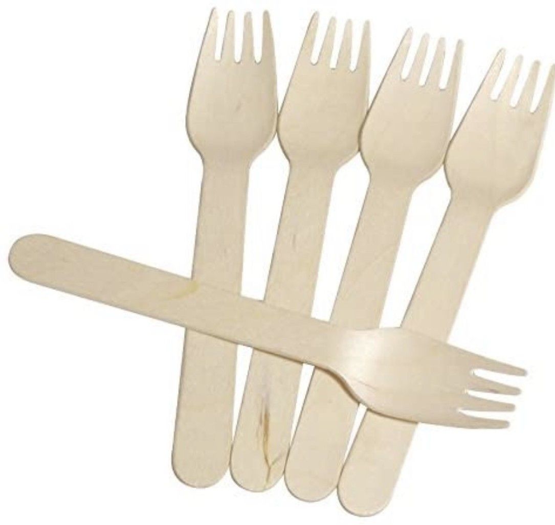 Bio-degradable Disposable Wooden Forks, 14 Cm, 100 Pieces Disposable Wooden Serving Fork Set-image-15