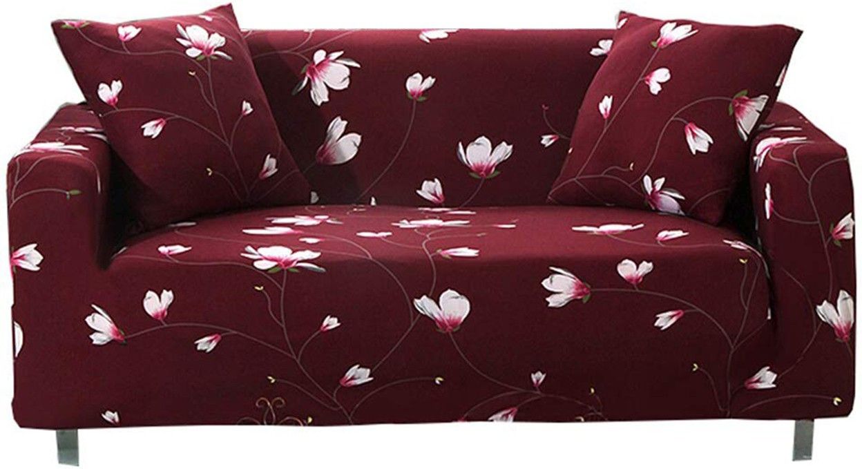 house of quirk Double Seater Sofa Cover Slipcover - (Double Seater, Wine Floral) Sofa Fabric-picture-46