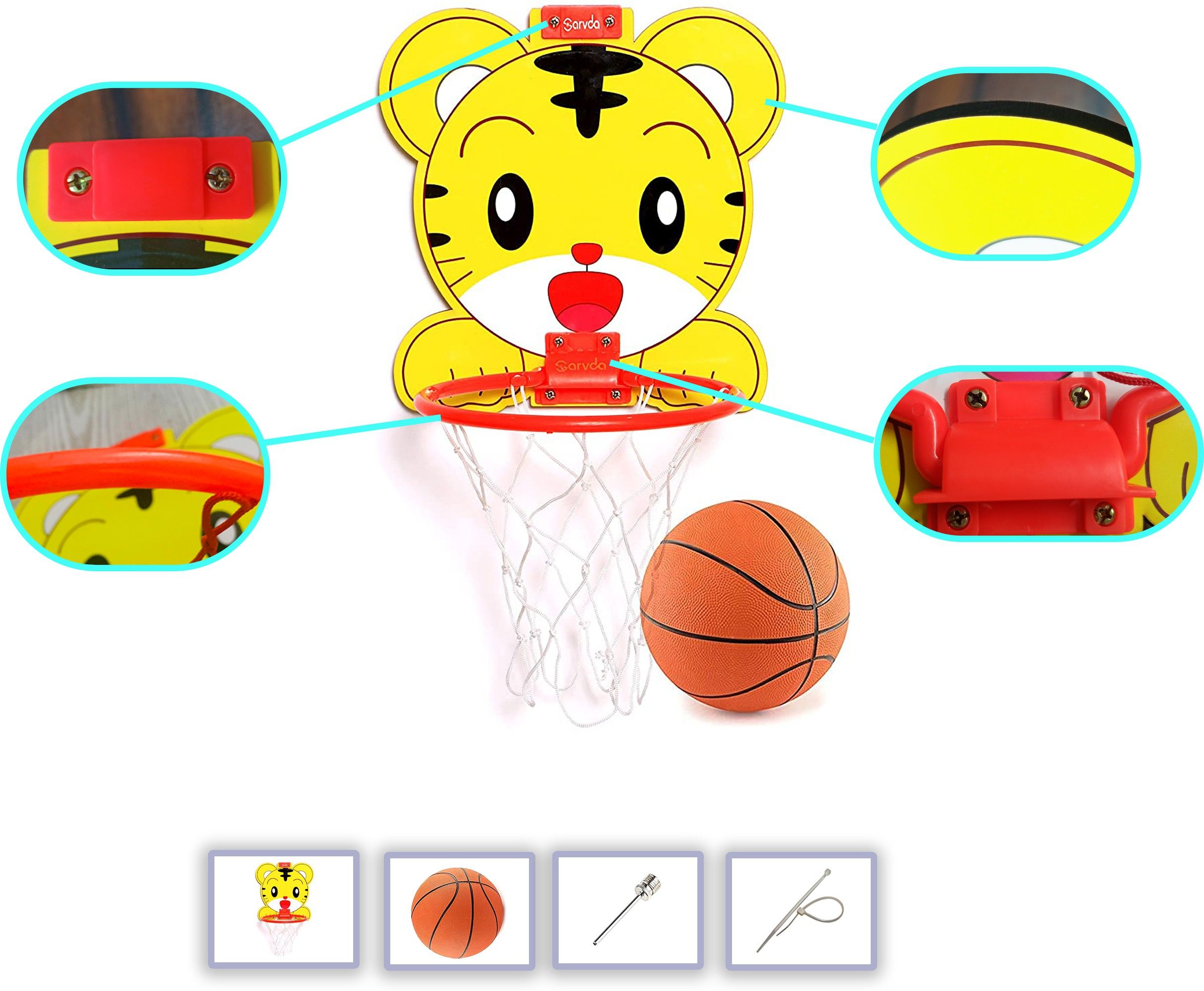 Basket Ball For Kids | Catty lion Theme Board Net Ball , Inflating Pin 2Ties Basketball - Size: 5-image-43