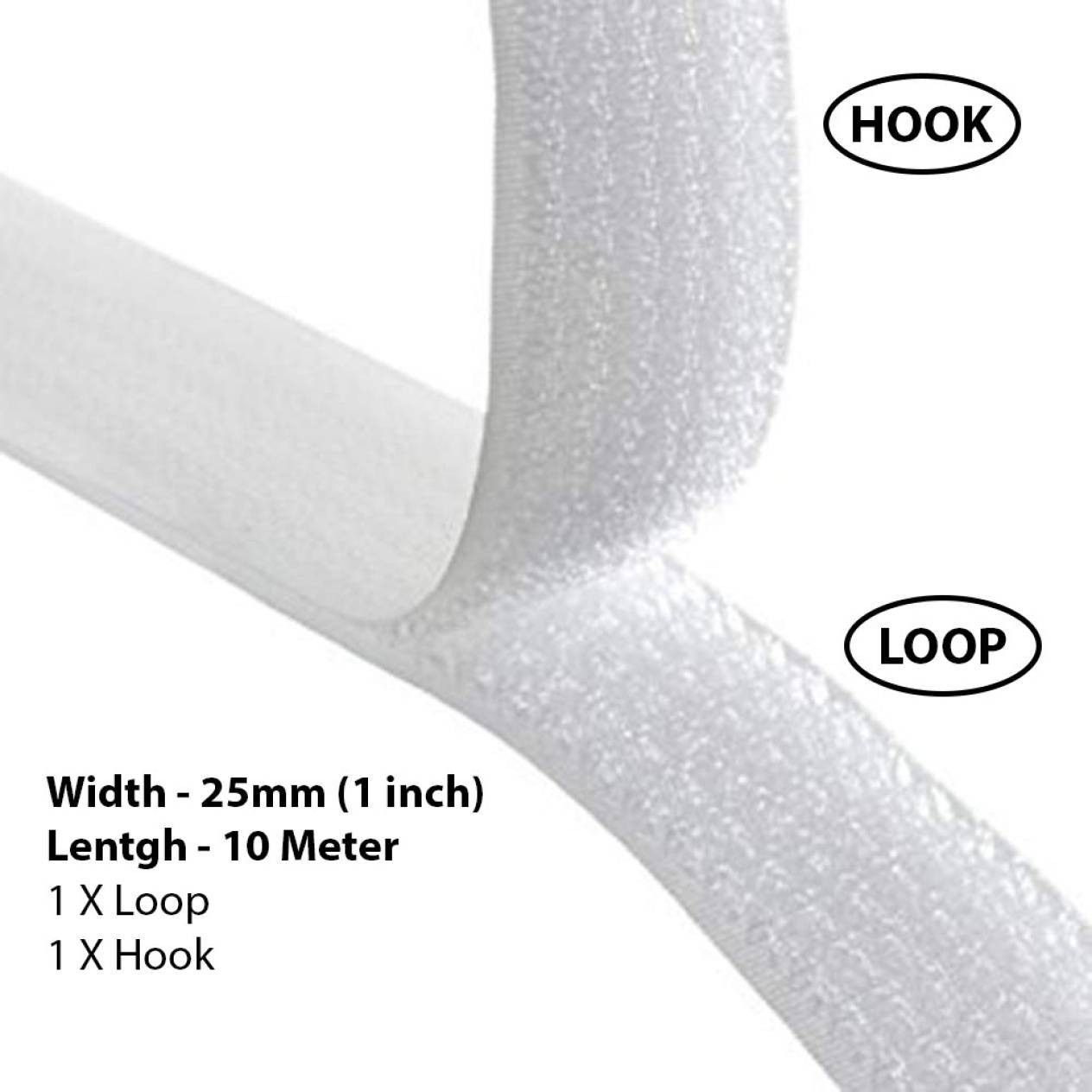 lucknow crafts Velcro 10 m Hook + 10 m Loop Fastening Stick Grip tape roll strips (White) Sew-on Velcro-picture-2