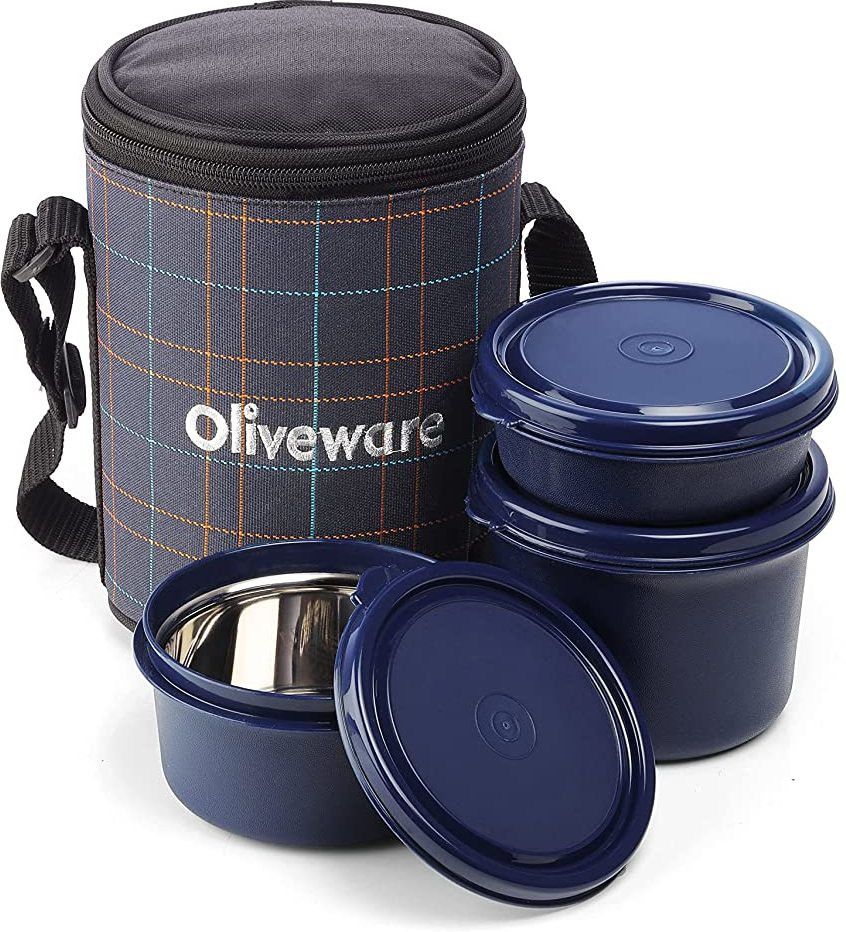 oliveware New Mini Insulated Tiffin with 3 , Each, Orange 3 Containers Lunch Box-picture-23