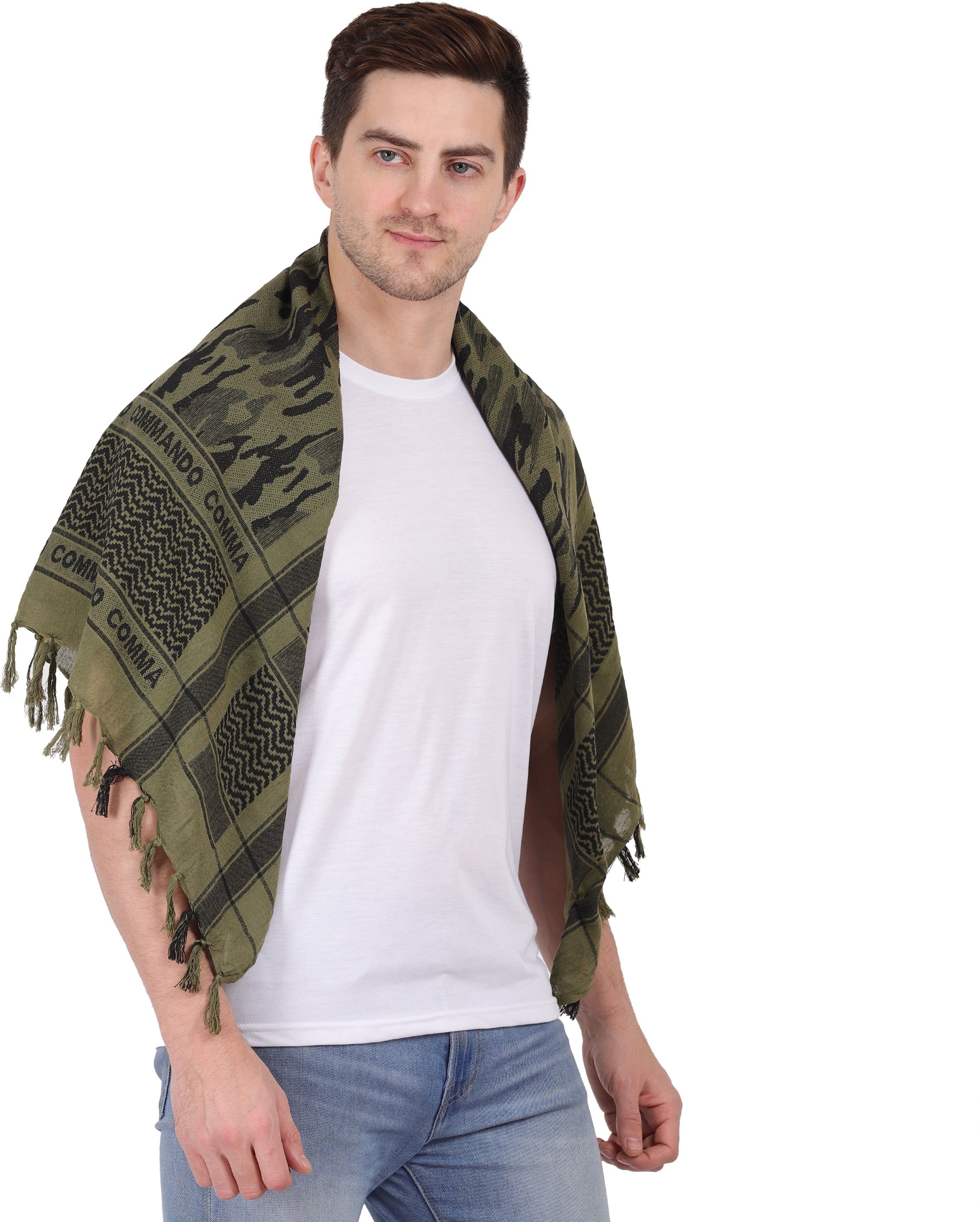 axolotl Printed Pure Cotton Men Dark Green Scarf-picture-17