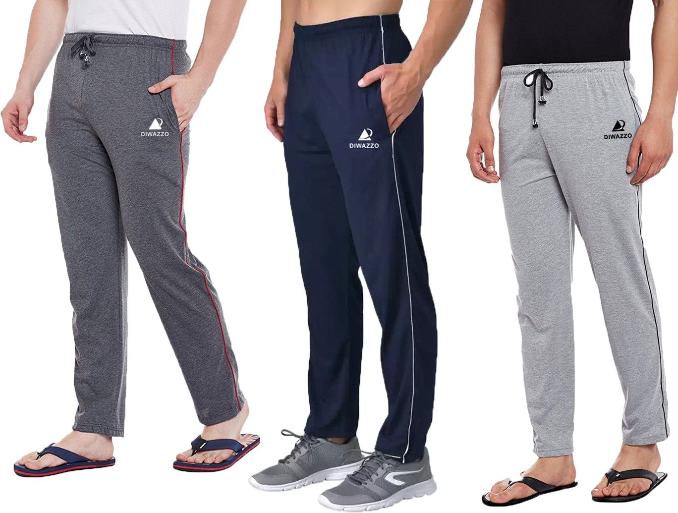 diwazzo Pack of 3 Men Solid Grey, Dark Blue, Grey Track Pants-picture-16