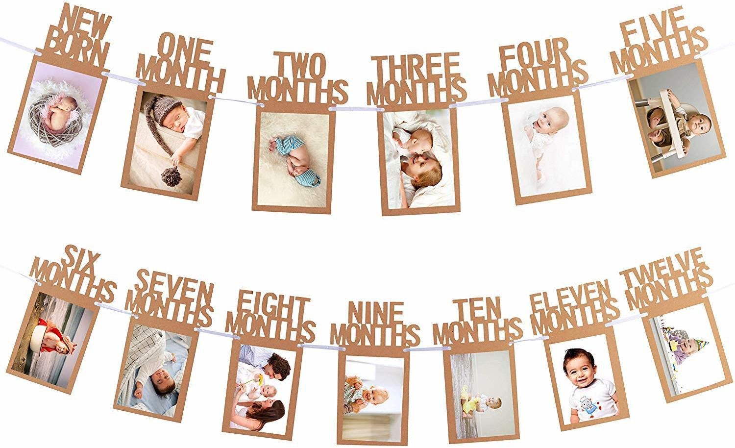 poptheparty 1st Birthday Baby Photo Banner for Newborn to 12 Months, Baby Shower Gift Banner Photo Booth Board-picture-16