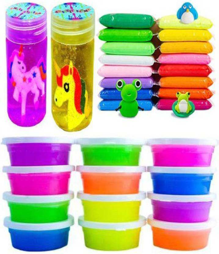 akansha Pack of 26 Slime combo kit, Crystal Unicornslime and clay Multicolour Multicolor Putty Toy image 1