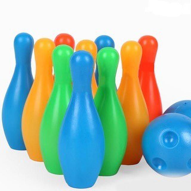 Bowling Toy Set with 10 Pins and Two Balls Indoor Outdoor Sports Game for Kids(Pack Of 1 Multicolor) Made Of India Sports Bowling Set