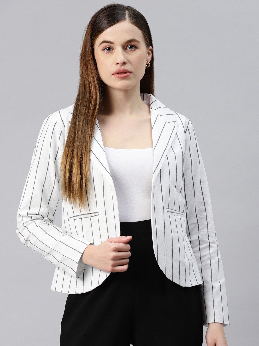 cottinfab Women Striped Single Breasted Casual Blazer-picture-22