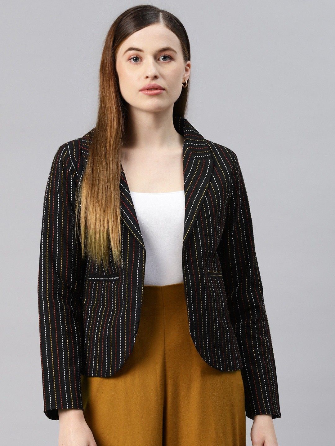 cottinfab Women Striped Single Breasted Casual Blazer-picture-34