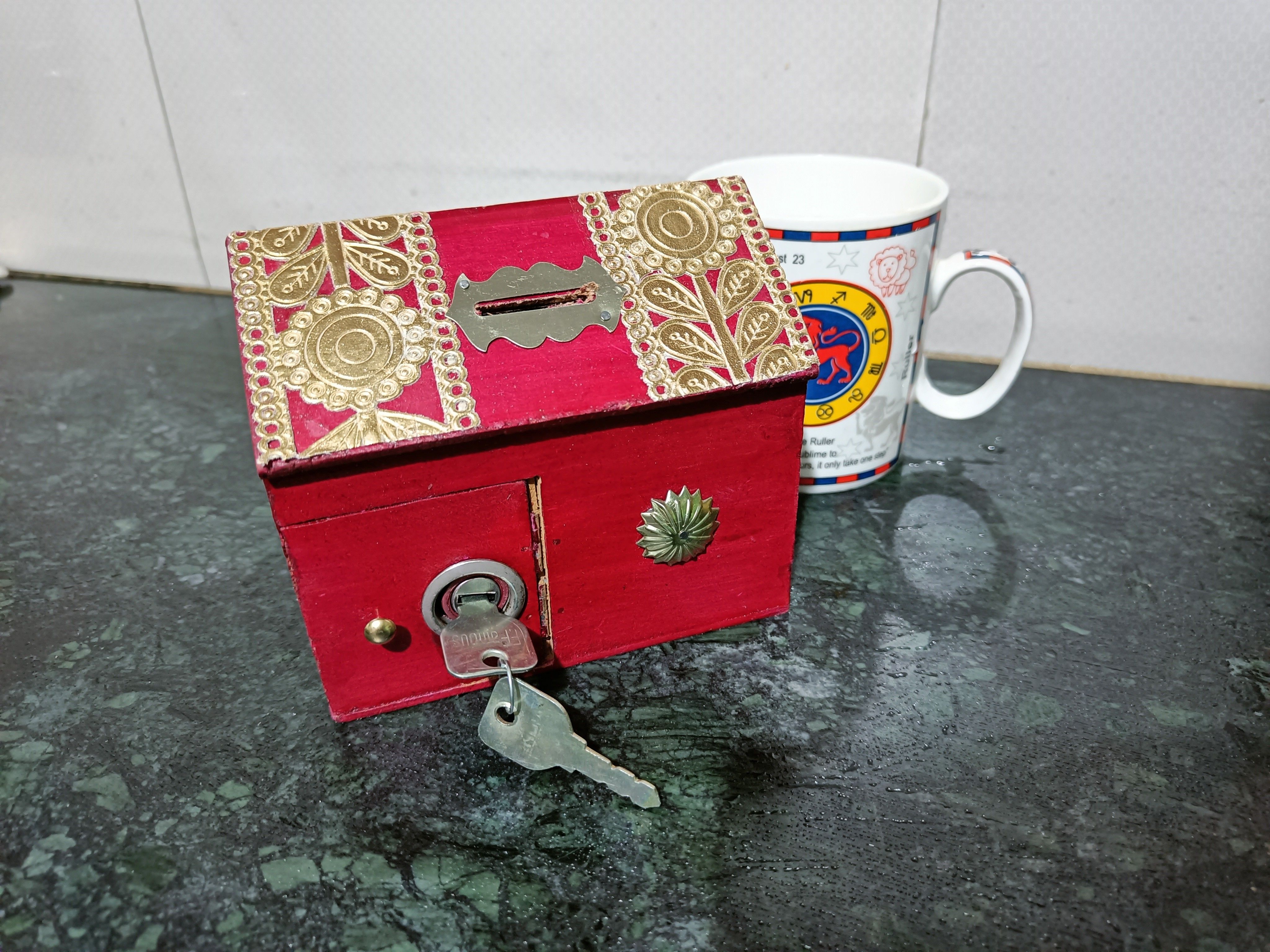 Wooden Money Bank Hut Shape Coin Bank | Bank for Kids & Adults with Lock | Money Saving Box Decorative Return Gifts for All Coin Bank (Red) Coin Bank-image-48