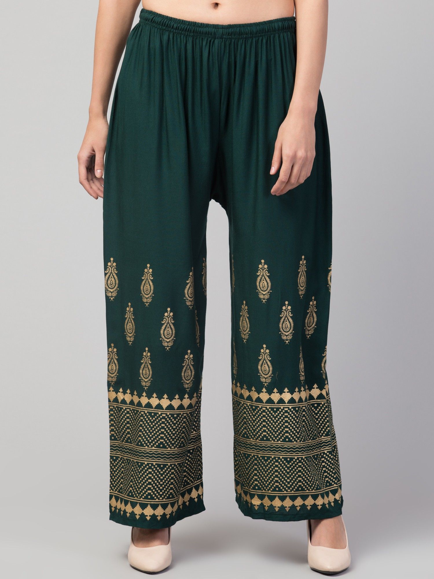 fambee Women Relaxed Dark Green Viscose Rayon Trousers-picture-20