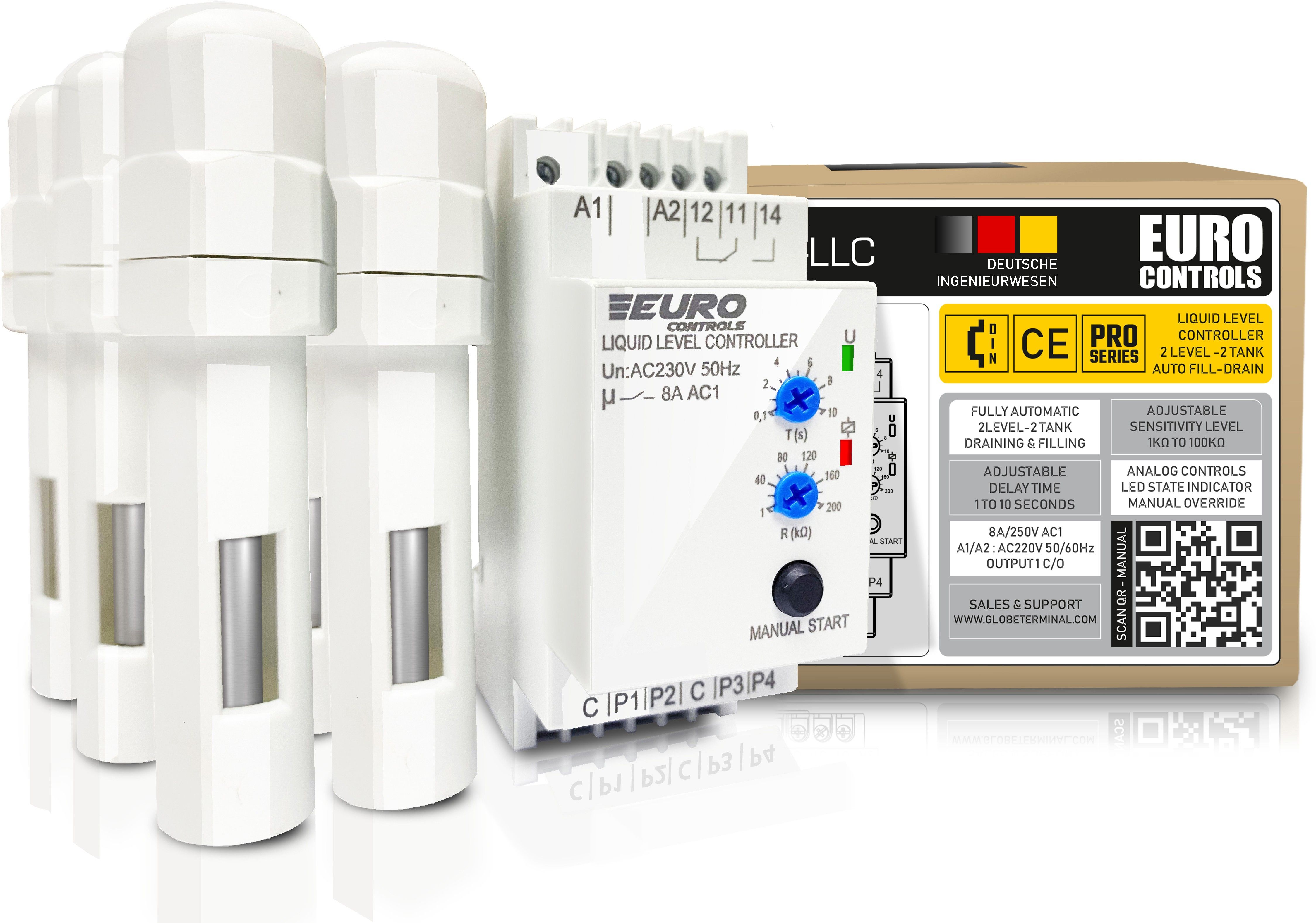 EURO EDTLLC Automatic Liquid (Water) Level with 2 Level 2 Tank Monitor 6 pcs Sensor Wired Sensor Security System-image-48