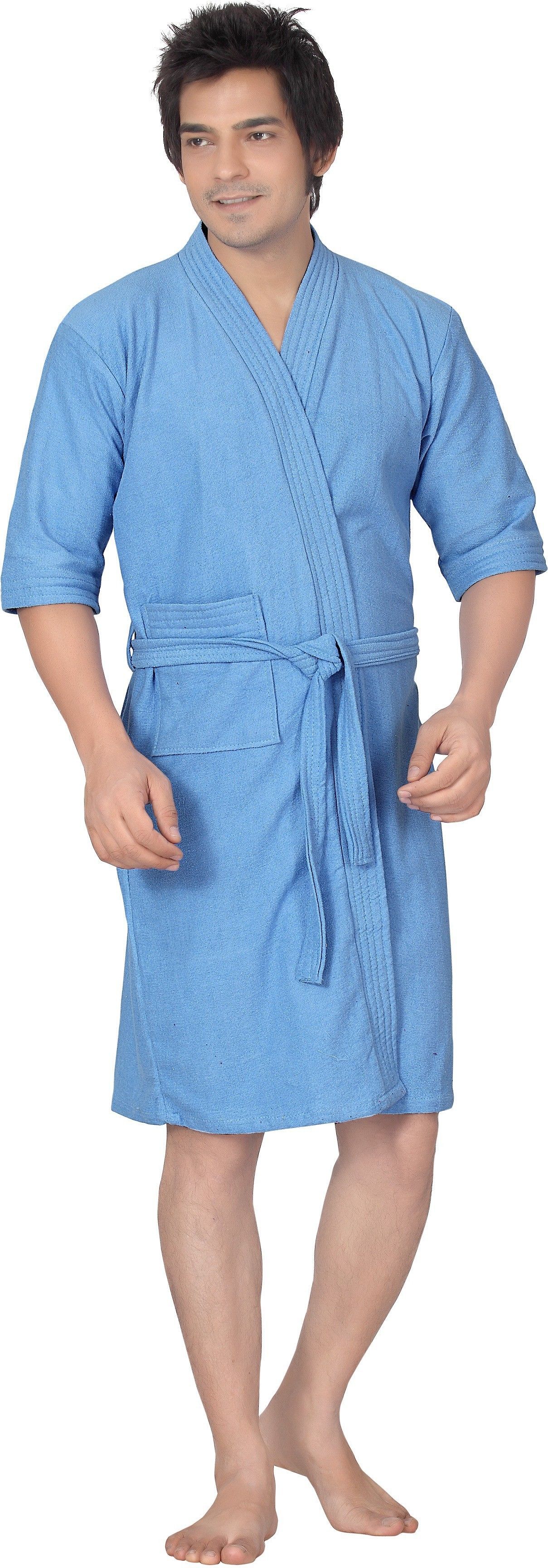 feelblue Light Blue Free Size Bath Robe-picture-20