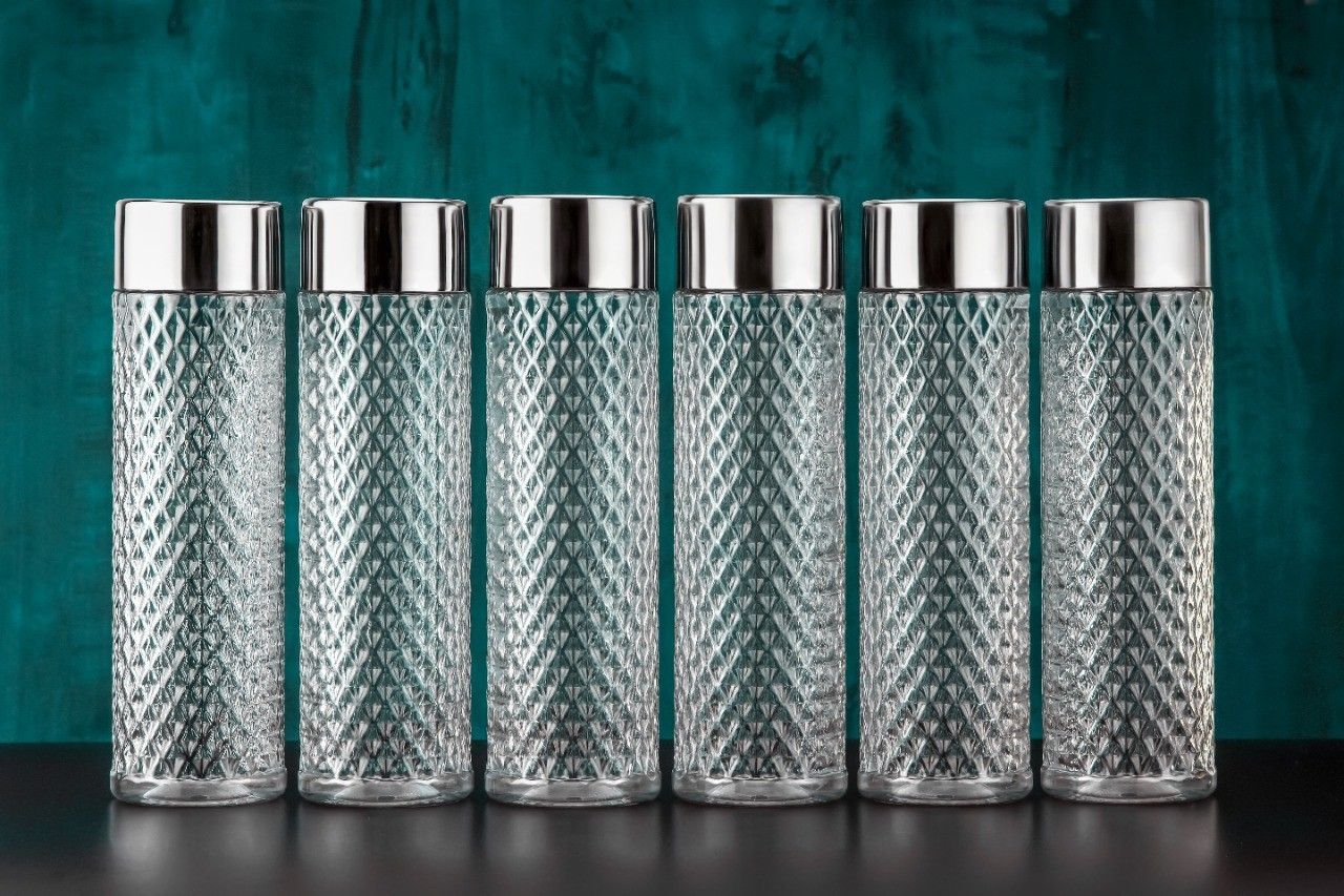 Round Diamond Premium Water Fridge Bottles (Set Of 6) 1000 ml (White Silver Pet) 1000 ml PET Bottle-image-43