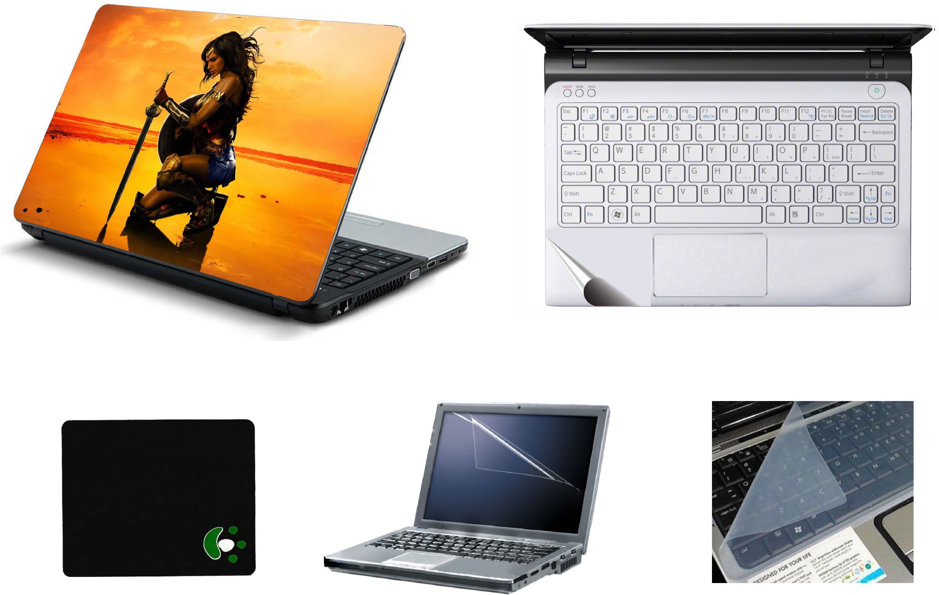 Mitram 5in1 Laptop Accessories Combo 15.6 Inch Gal Gadot Wonder Woman laptop Skins Stickers, Screen Guard, Key Guard, Mouse Pad and Palmrest Skin for HP-DELL-Lenovo-Asus-Acer Laptops || Notebooks Combo Set-image-39