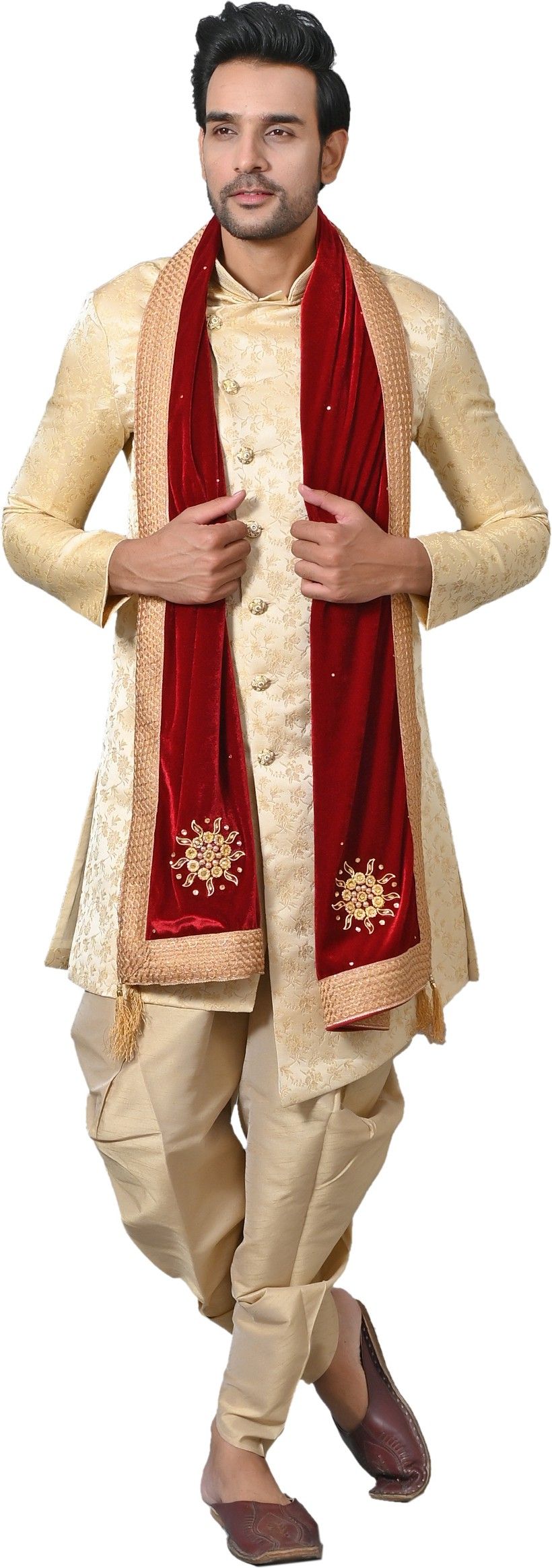 Velvet Embroidered Maroon Men Dupatta-image-26