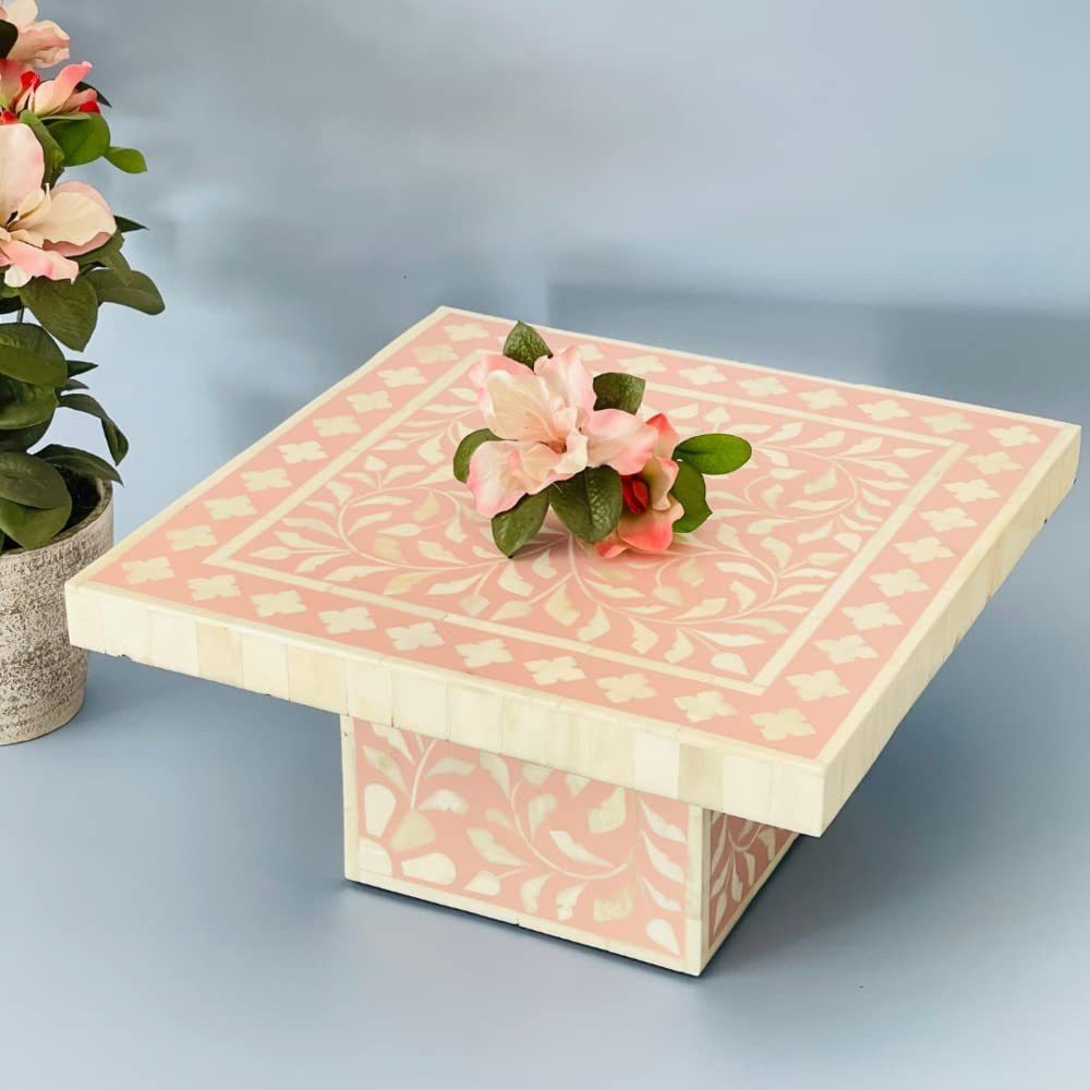 casagold Pink Cake Stand/Beautifully designed, all-natural bone inlay Wooden Cake Server-picture-33
