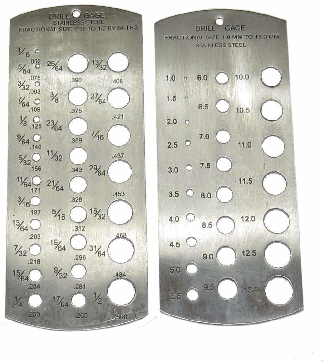 Drill Gauge Tool General Tool 1/16 Inch to 1/2 Inch & 1-13mm (Pack of 2) Hole Gauge-image-1