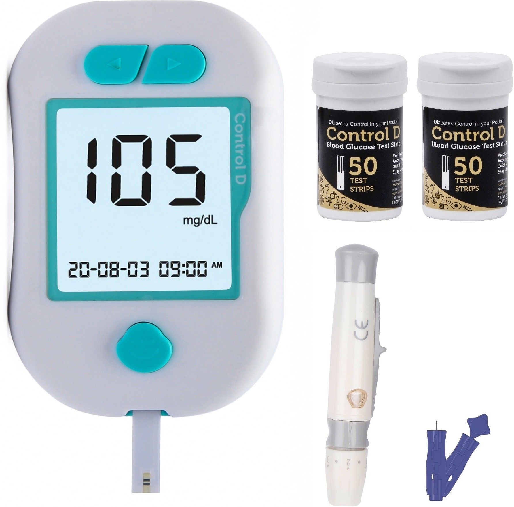 control d Advanced Glucose Blood Sugar Testing Digital Monitor with 100 Strips White Glucometer-picture-23