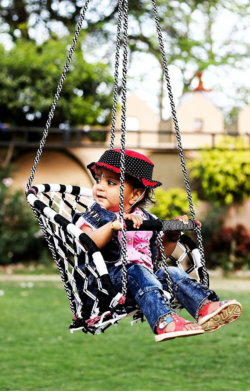 miss & chief Handmade Hanging Cotton Baby Swing Jhula Chair for Home Outdoor Baby Jhula Swing Swings-picture-11