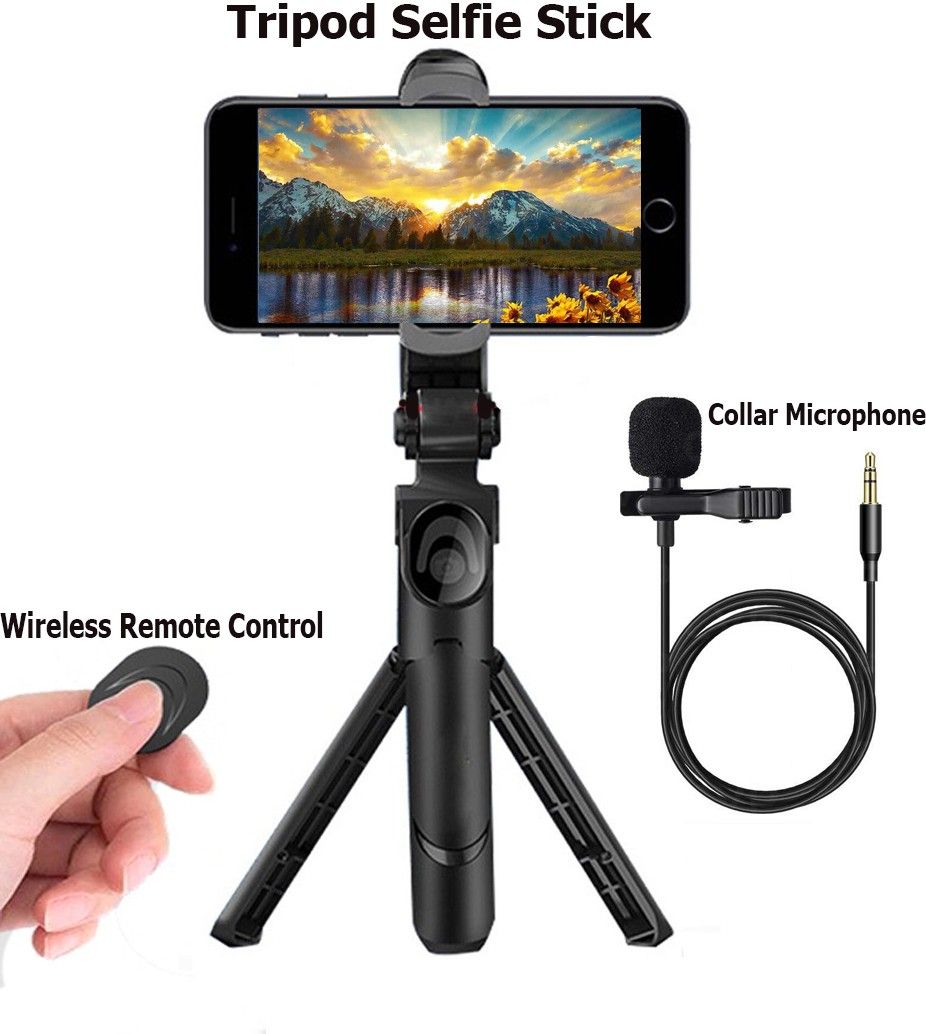 PULTO Lapel Collar Microphone Stand Selfie Stick Tripod with BT Selfie Shutter Remote Single Gimbal for Mobile-image-35