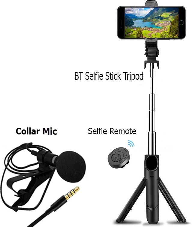 PULTO Bluetooth Selfie Stick Stand Collar Microphone Phone Holder Gimbal Tripod Single Gimbal for Mobile