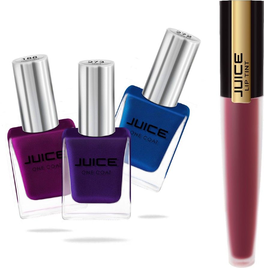 | NAIL PAINT (PEARLY MAGENTA-188 / SAPPHIRE BLUE-272 / EMINENCE-273) & LIPTINT (BURGUNDY BLUSH M-44) | WATERPROOF & LONG LASTING