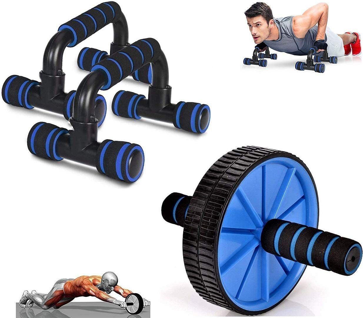 Combo Of Push Up Stand With Ab Wheel for Home Workout and Training Fitness Accessory Kit Kit