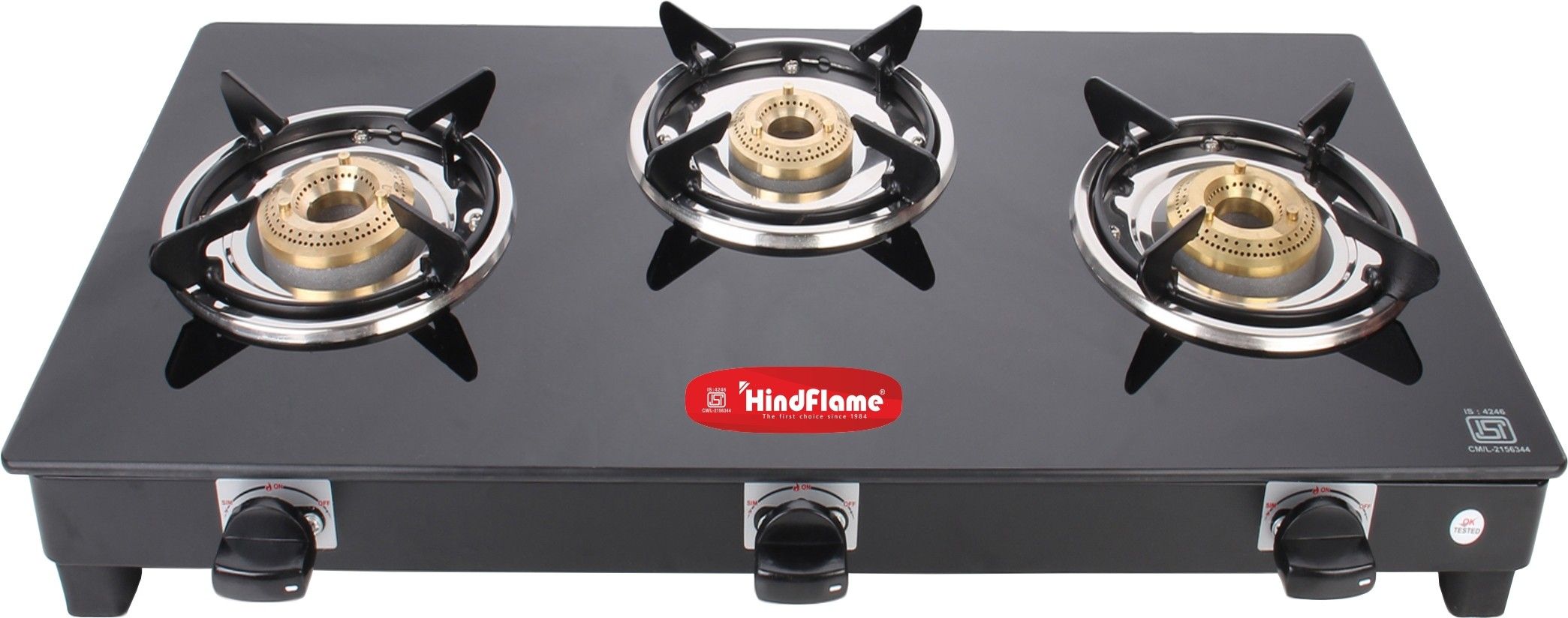 3 Burner Crown Black Toughened Glass Manual Gas Stove-image-43