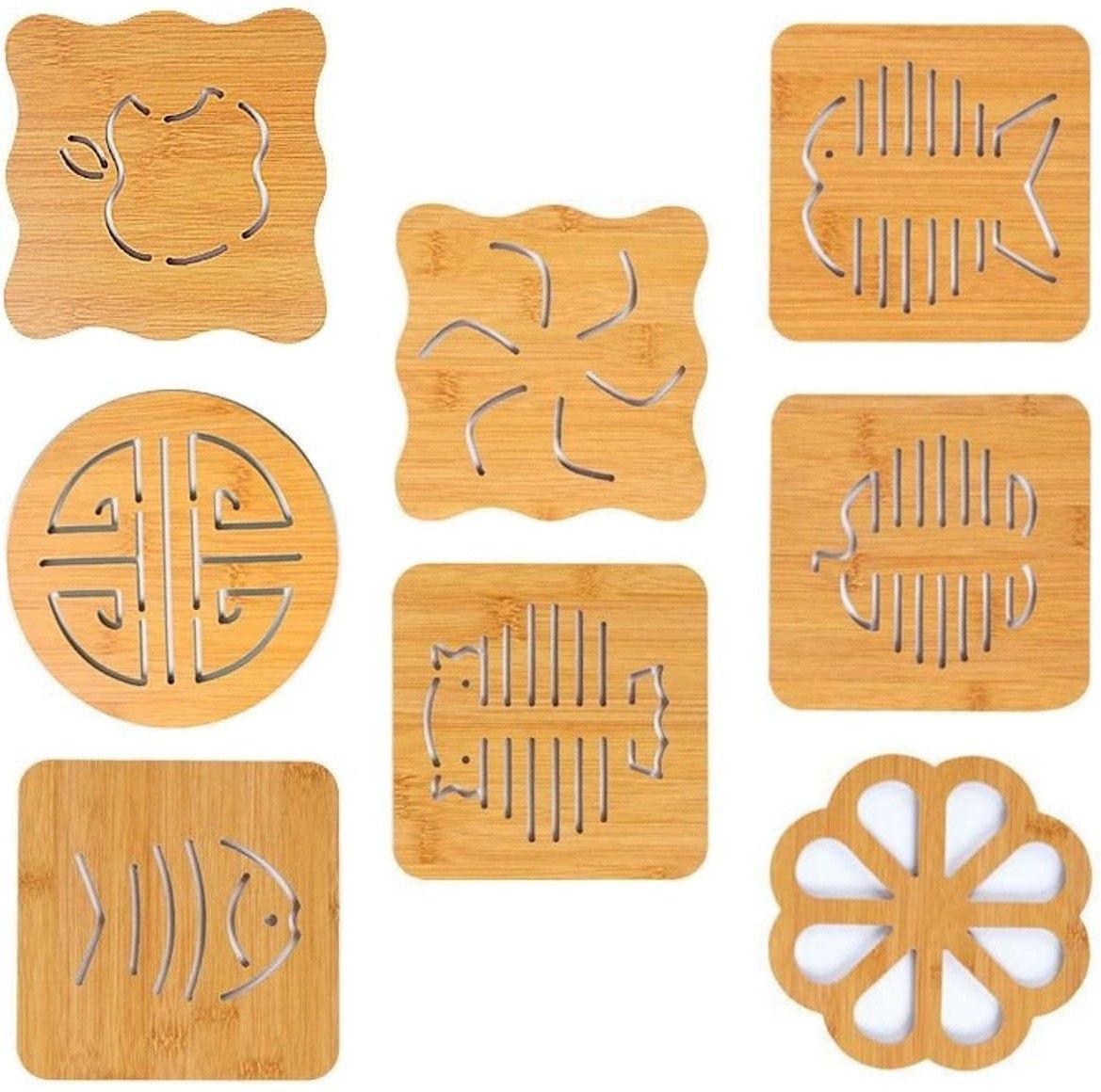 8 PCS Openwork Wooden Coasters Cutlery Thickened Non Slip Pan Dish Mats WOOD, (Random Pattern) Trivet-image-21