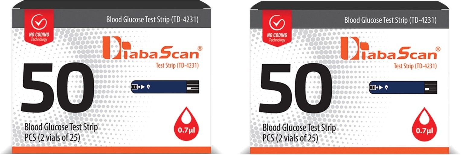 DIABASCAN Glucose Test Strips 50 (Pack of 25 x 4 Strips) 100 Glucometer Strips-image-49
