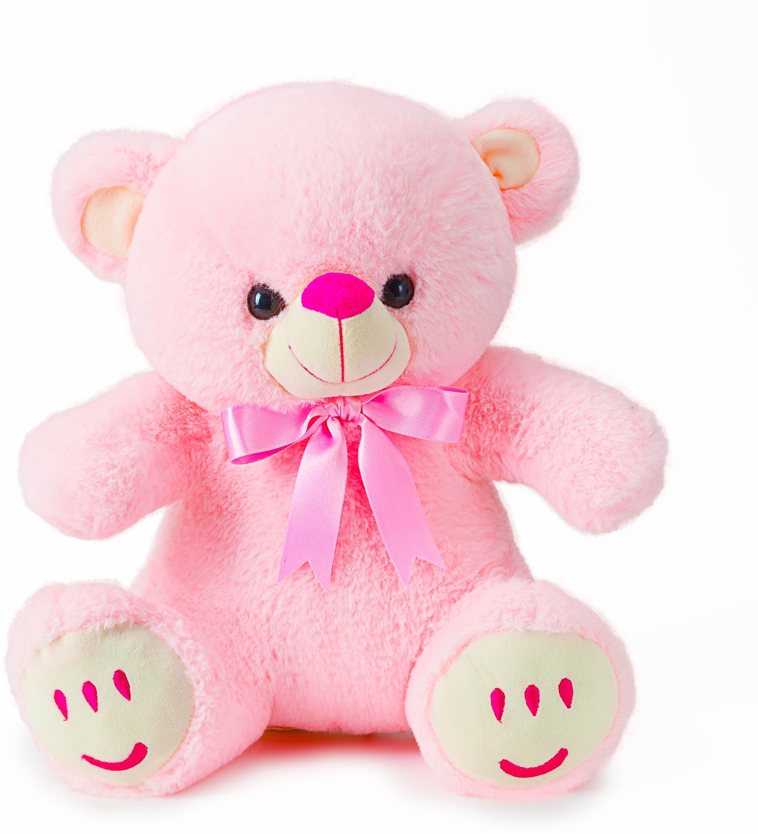 Soft push imported fabric smiley teddy bear size 32 CM height in Pink color gift for birthday baby lover wife sister friends girlfriend - 32 cm-image-29