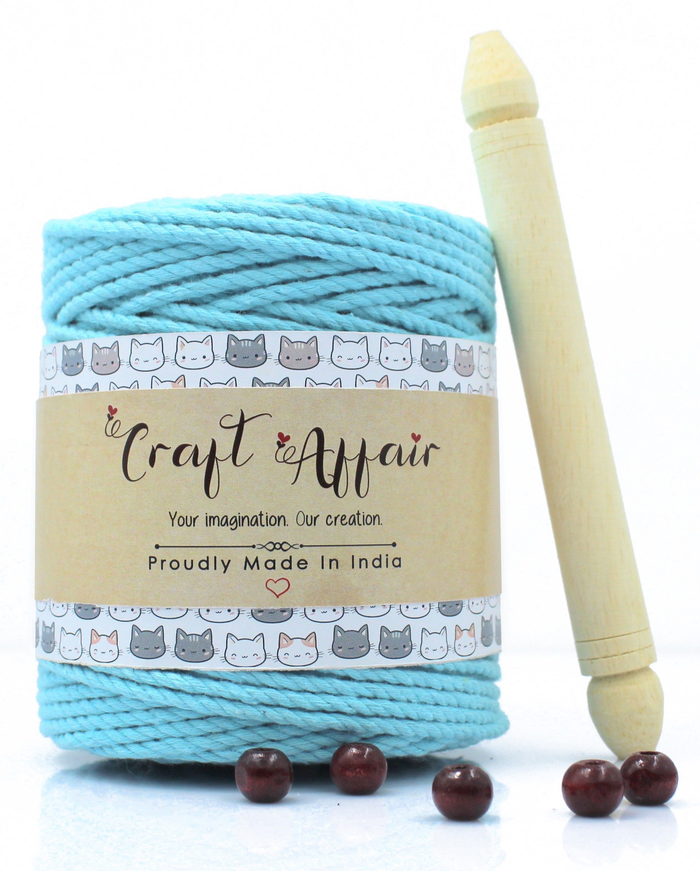 | 3ply Twisted Cotton Macrame Cord (100 M, 3mm) | Craft, DIY - Water Blue Water Blue-image-29