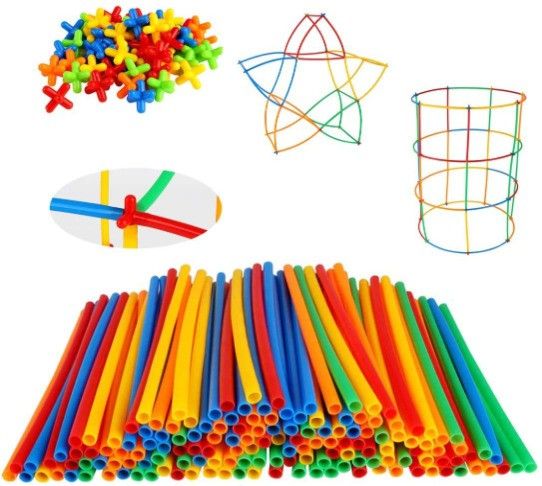 hinik Straws Building Blocks Toy Game100pcs, (50 Straw+50 Connector ) (Multicolor)-picture-23
