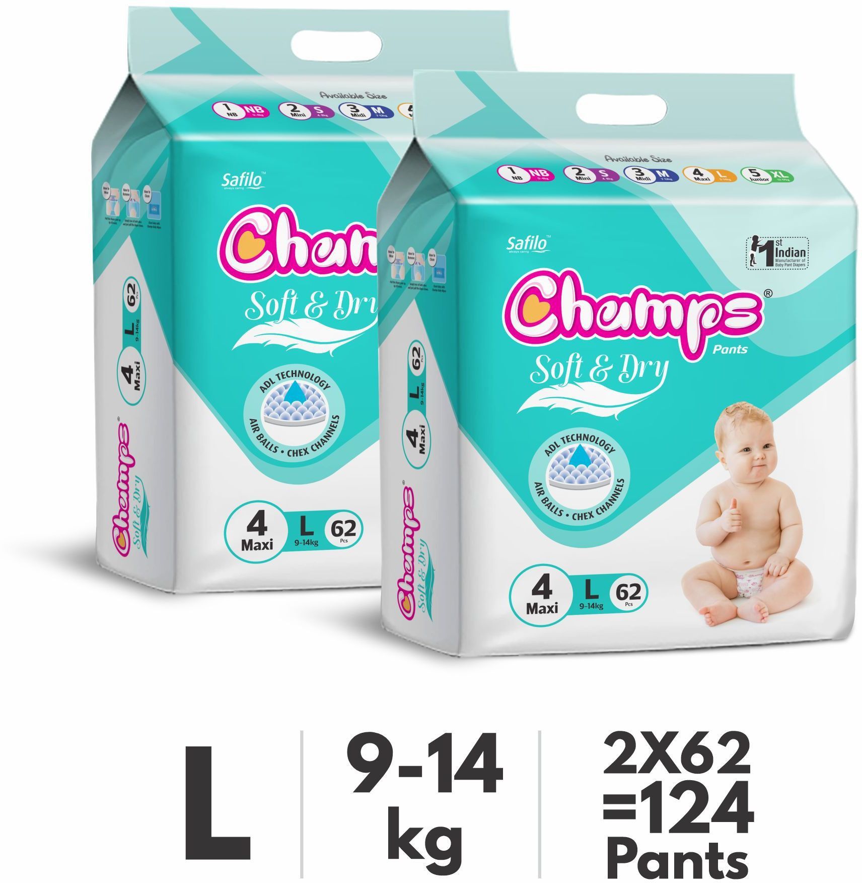 champs Soft & Dry Baby Pants Diapers - L-picture-20