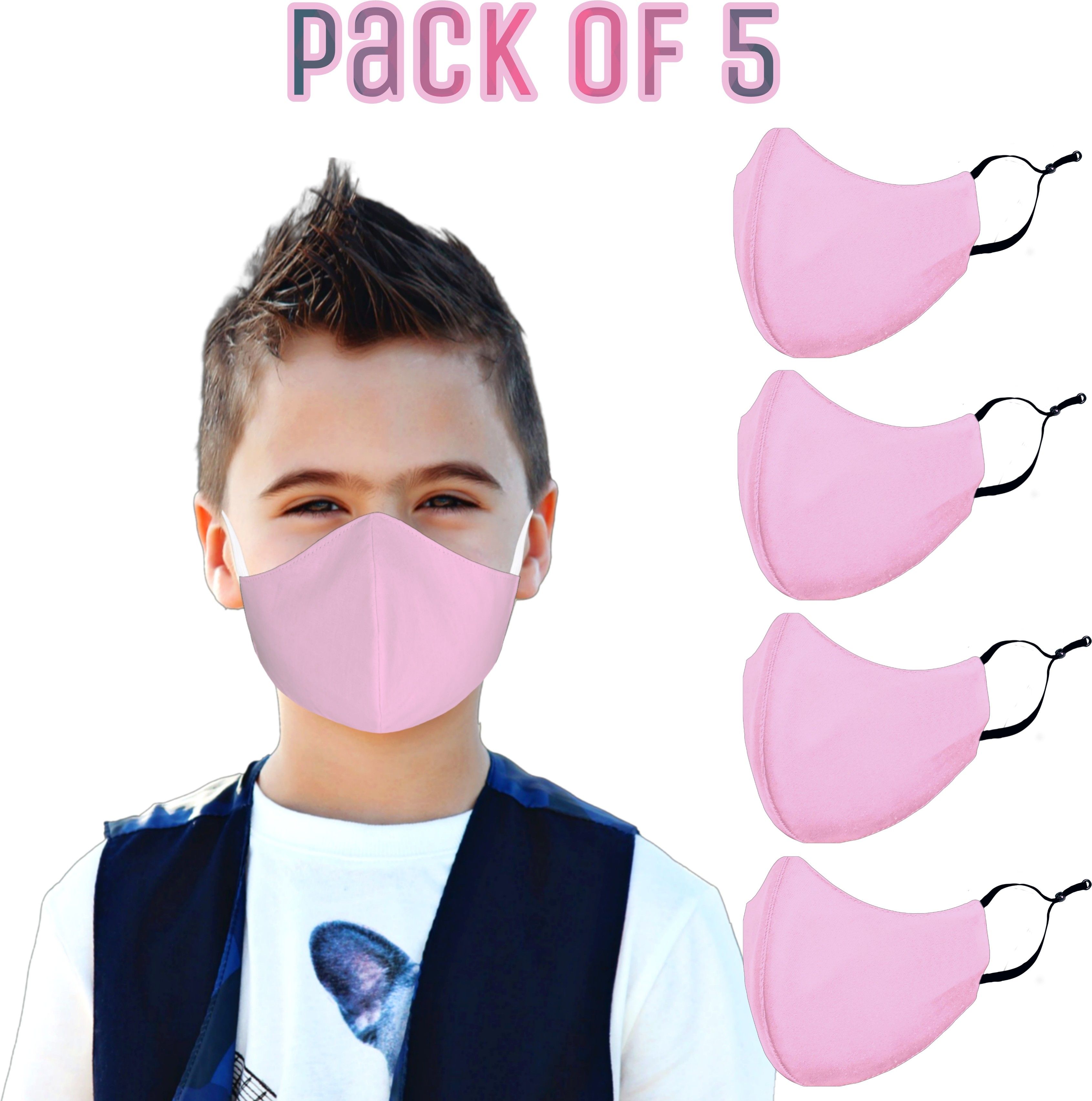 SUPER SAFETY 3 Layer Plain kids mask with Adjustable Ear loops Pack Of 5 3-Kids-Plain-5-Pink Color Mask Reusable, Washable Cloth Mask-image-14
