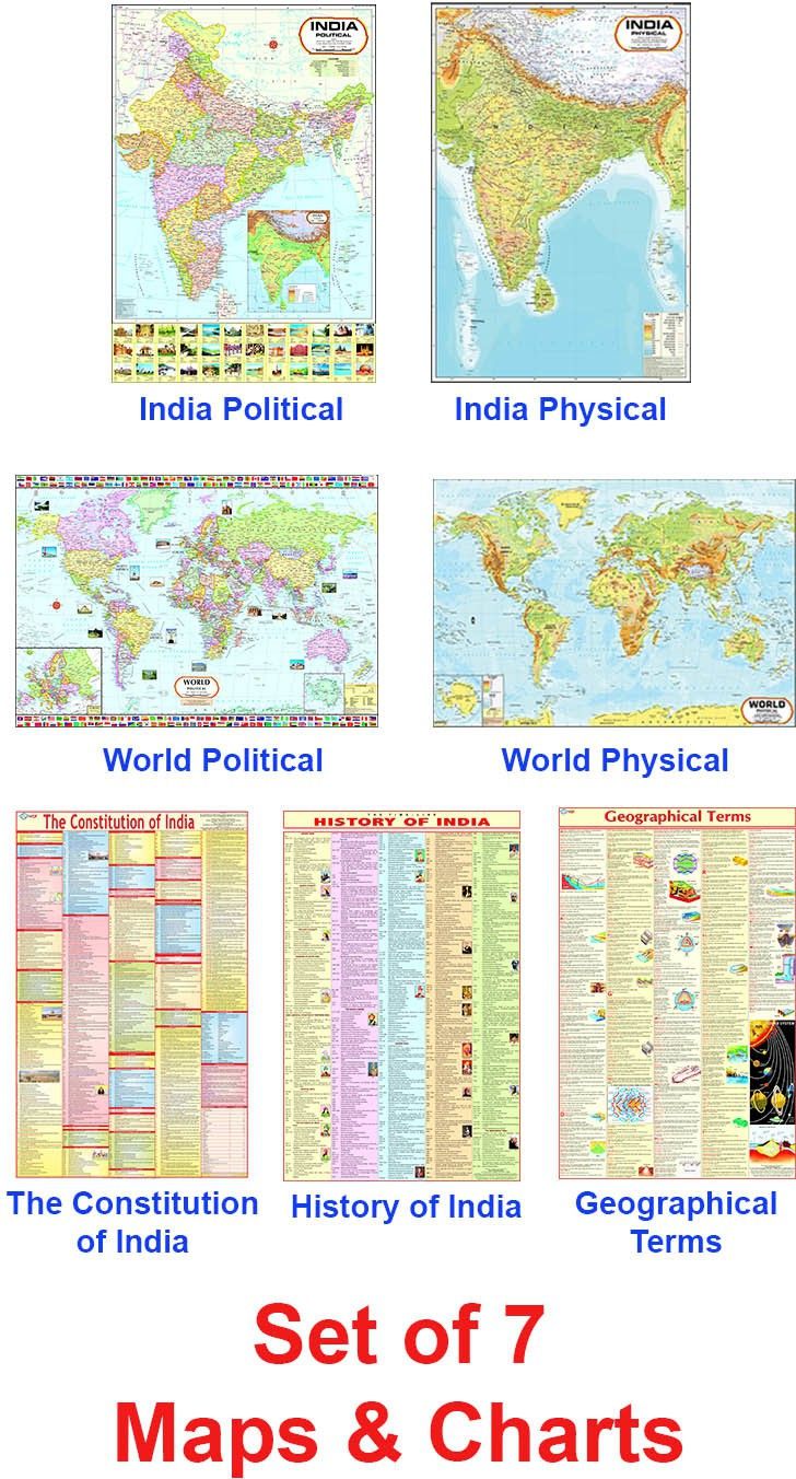 MAPS FOR UPSC ( SET OF 7 ) ENGLISH | INDIA & WORLD MAPS ENGLISH ( POLITICAL & PHYSICAL ) , CONSTITUTION OF INDIA, HISTORY OF INDIA & GEOGRAPHY TERMS CHART | SET OF 7 | NON LAMINATED PAPER MAPS Paper Print-image-7