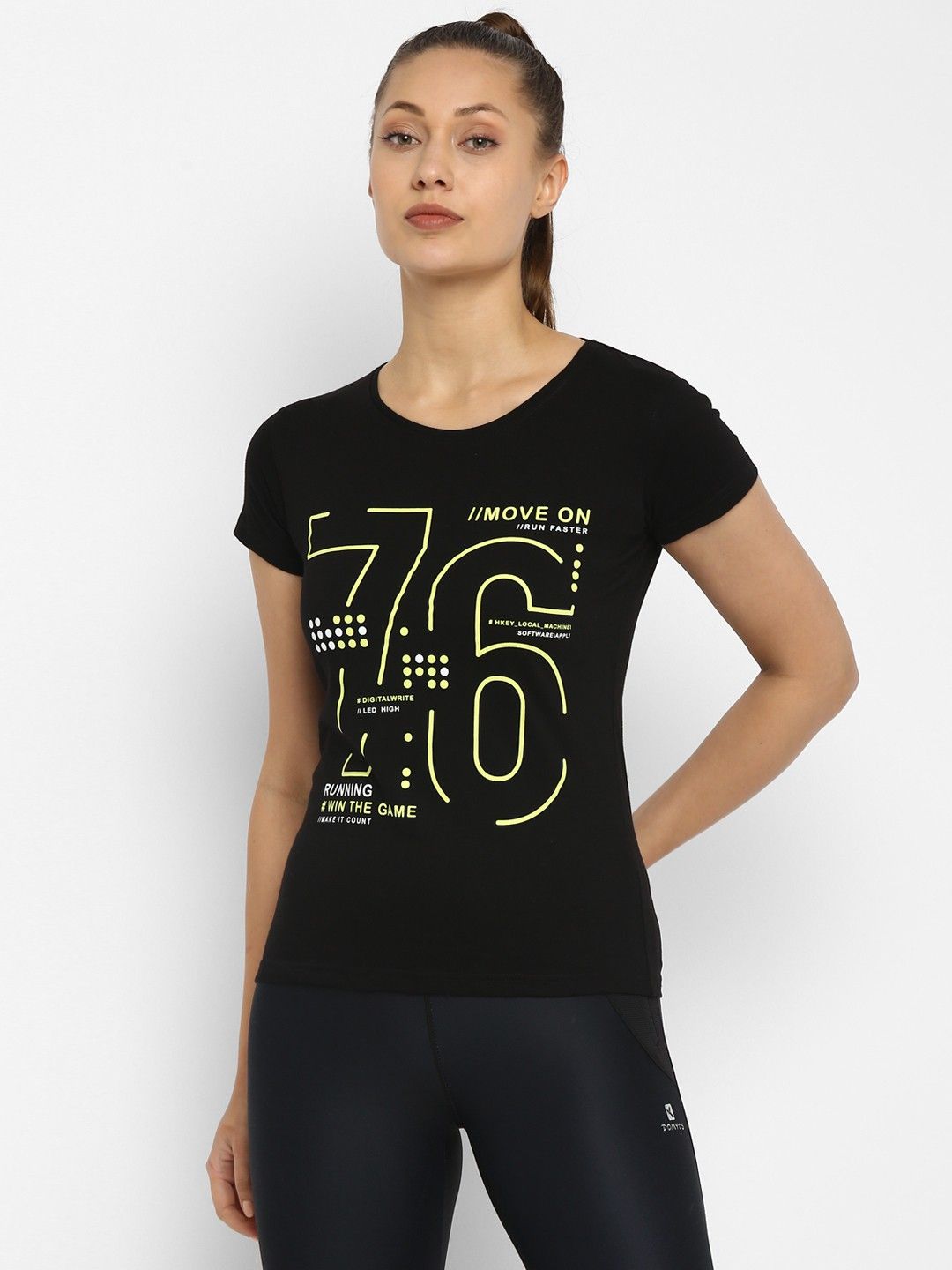 Women Printed Round Neck Pure Cotton Black T-Shirt-image-36
