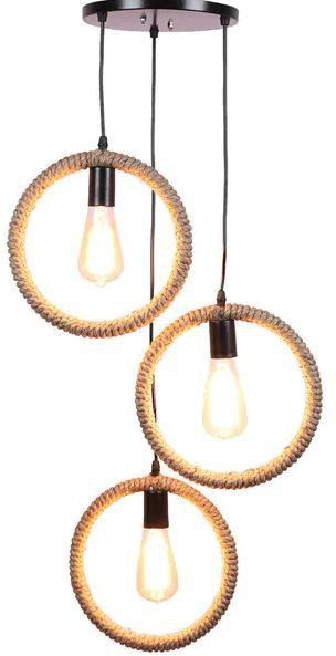 denicraas Metal Pendant Light Industrial 3 Light Rope Hanging Rope in circle Lamp in Black Pendants Ceiling Lamp-picture-11