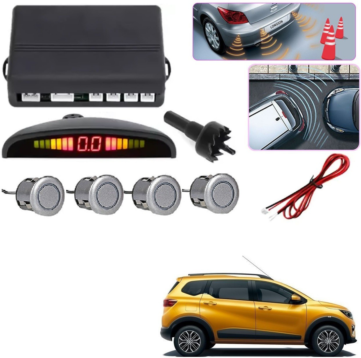 auto addict parking-sensors-silver-229 Reverse Parking Sensor with LED Display Silver For RENAULT TRIBER Parking Sensor image 1