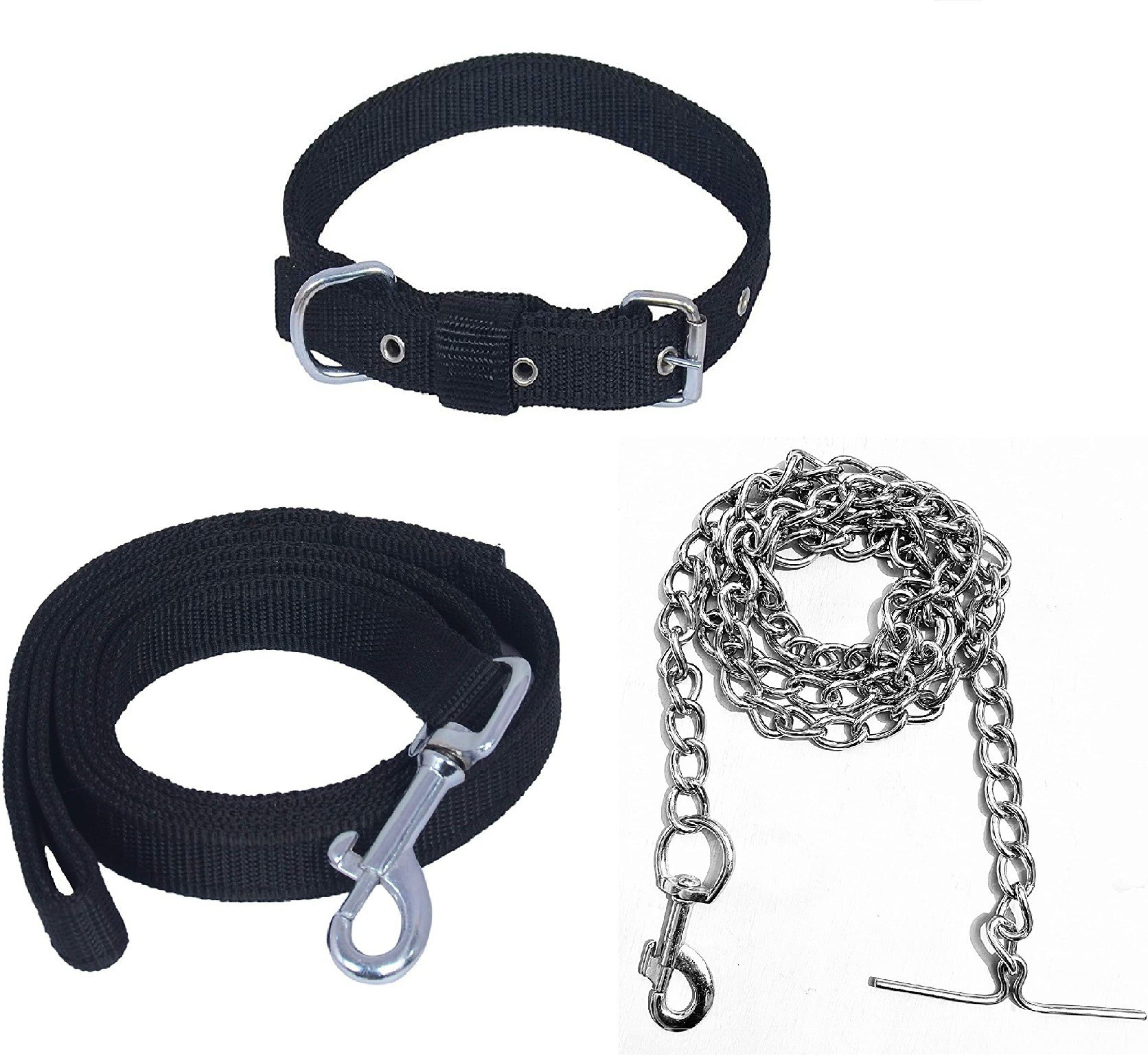 petzoto og Belt Combo Nylon Collar with Heavy Chain Leash Dog Collar & Leash durable Dog & Cat Collar & Chain image 1
