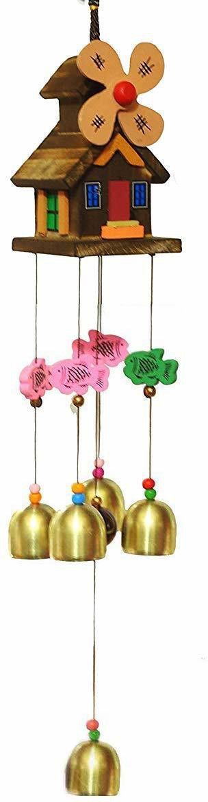 tej gifts Feng Shui House Wind Chime 5 Brass Bells Hanging Charm for Positive Energy - Aluminium Windchime-picture-21
