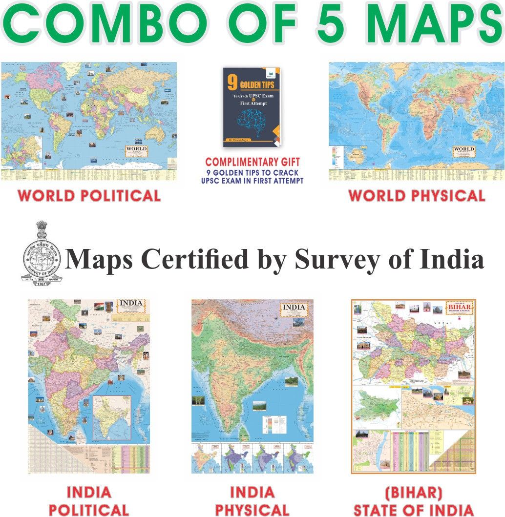 MAPS FOR UPSC (PACK OF 5 MAPS/CHART) BIHAR POLITICAL MAP, COMPLIMENTARY GIFT | INDIA POLITICAL, INDIA PHYSICAL, WORLD POLITICAL, WORLD PHYSICAL MAP CHART | Complimentary Booklet | All Maps/Chart Size : (40 inch X 28 inch, folded) | For UPSC, SSC, PCS, Railway and Other Competitive Exam Paper Print. Paper Print-image-17