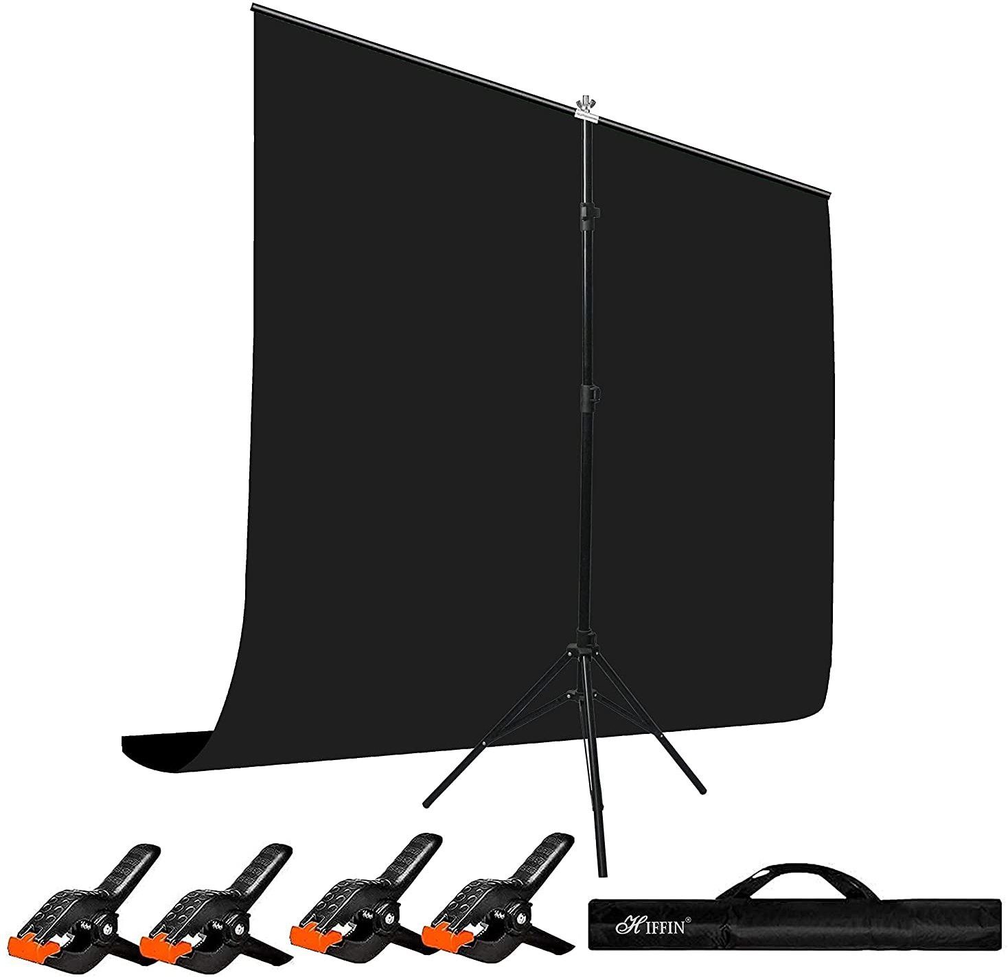 Hiffin ®Black Backdrop 6x9ft with 6x9FT T-Stand Kit, 4PCs Clip, 1PCs Carry Bag Black Reflector Umbrella