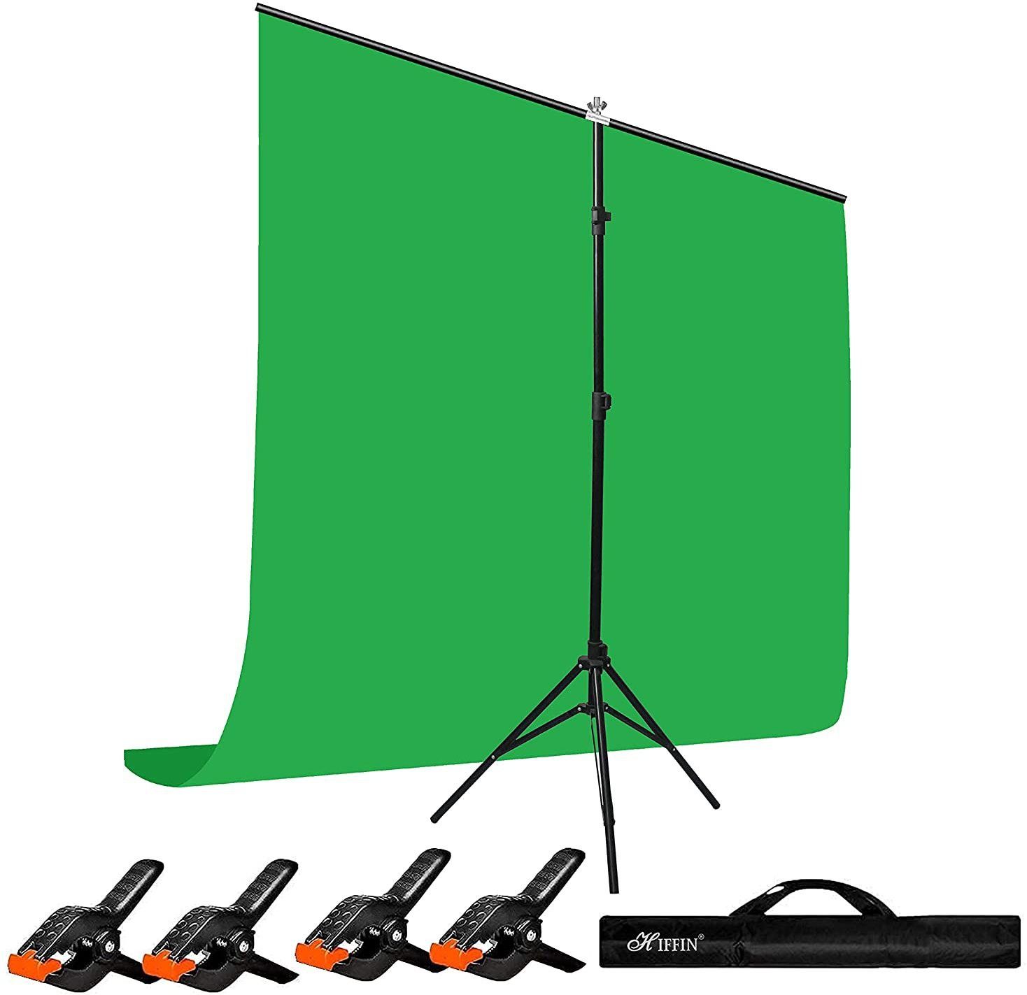 Hiffin ®Green Backdrop 6x9ft with T 6x9ft Kit , 4PC Clips, 1PCs Carry Bag Translucent Reflector Umbrella