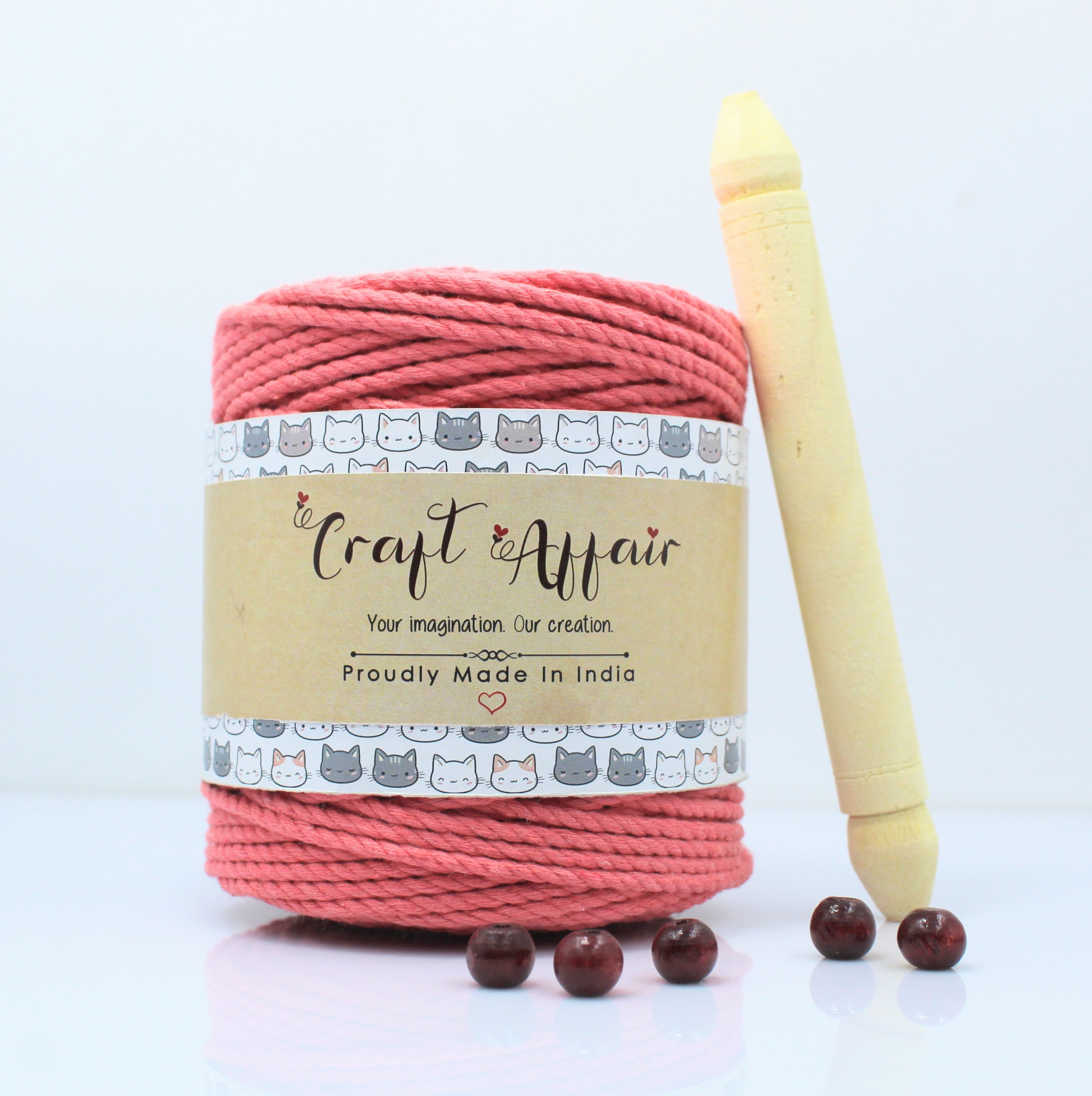 craft affair | 3ply Twisted Cotton Macrame Cord (100 M, 3mm) | DIY, Craft Rouge Pink image 1