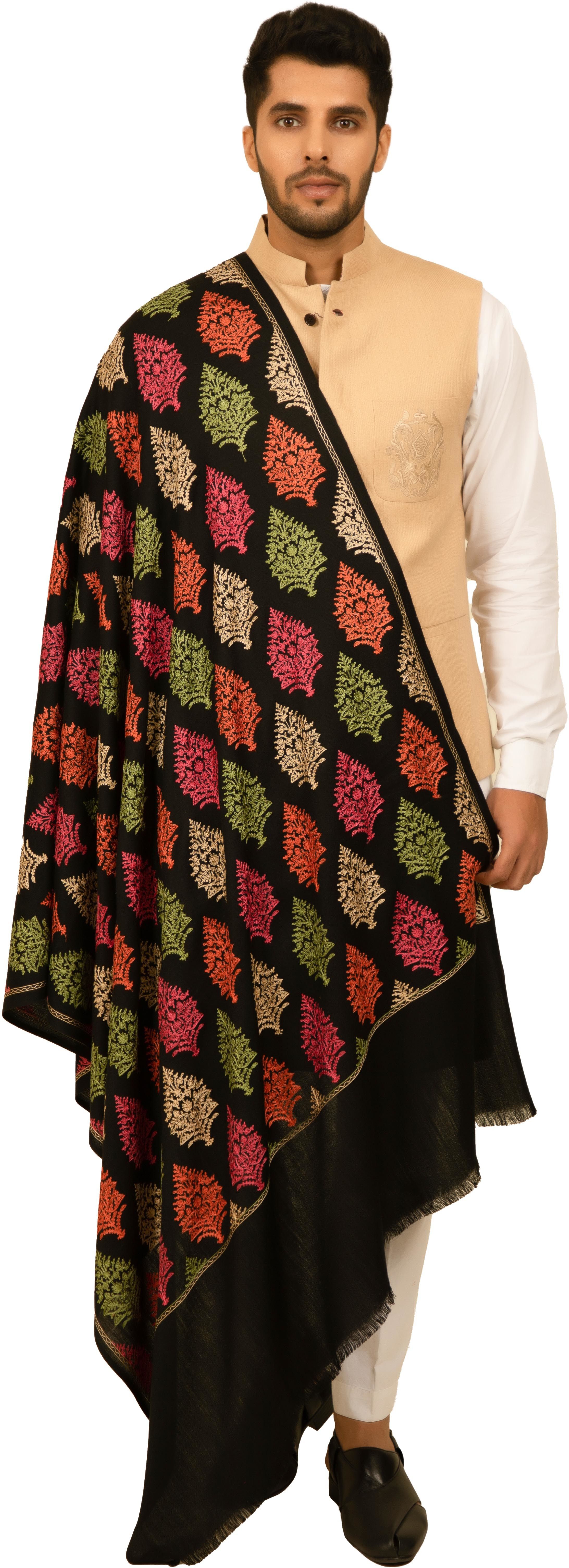 Shal-é-Pashm Wool Embroidered Men Shawl-picture-27