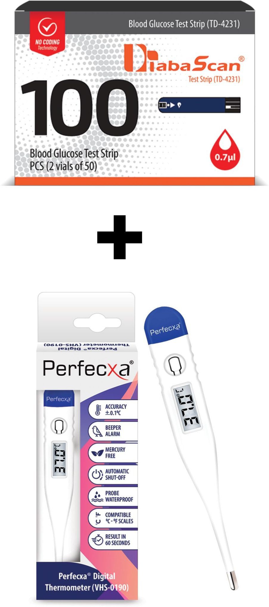 DIABASCAN Glucose Strips with Free Digital Thermometer 100 Glucometer Strips-picture-40