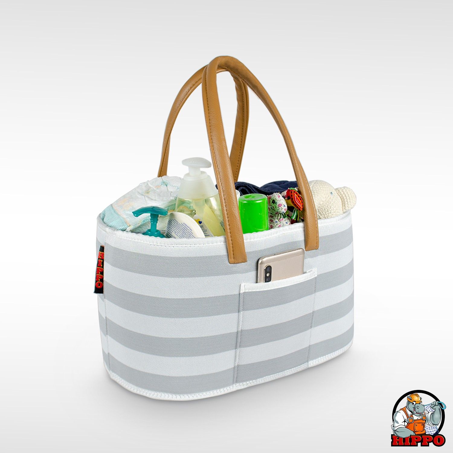 Cute Baby Diaper Caddy Bag for Smart Mothers (Color: Grey Strip Diaper Bag-image-45
