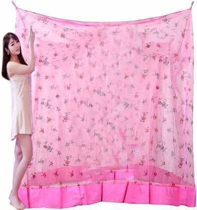 Cotton Adults Washable Mosquito Net for Double Bed (6 * 6.5) Printed Square Hanging Net for Bed (Polyester, Pink) Mosquito Net-image-47