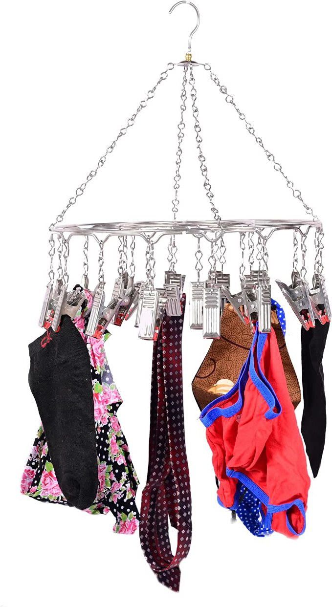 Stainless Steel Round Hanger with Clips Laundry Clothes Drying Hanging Closet Stainless Steel Cloth Clips-image-5
